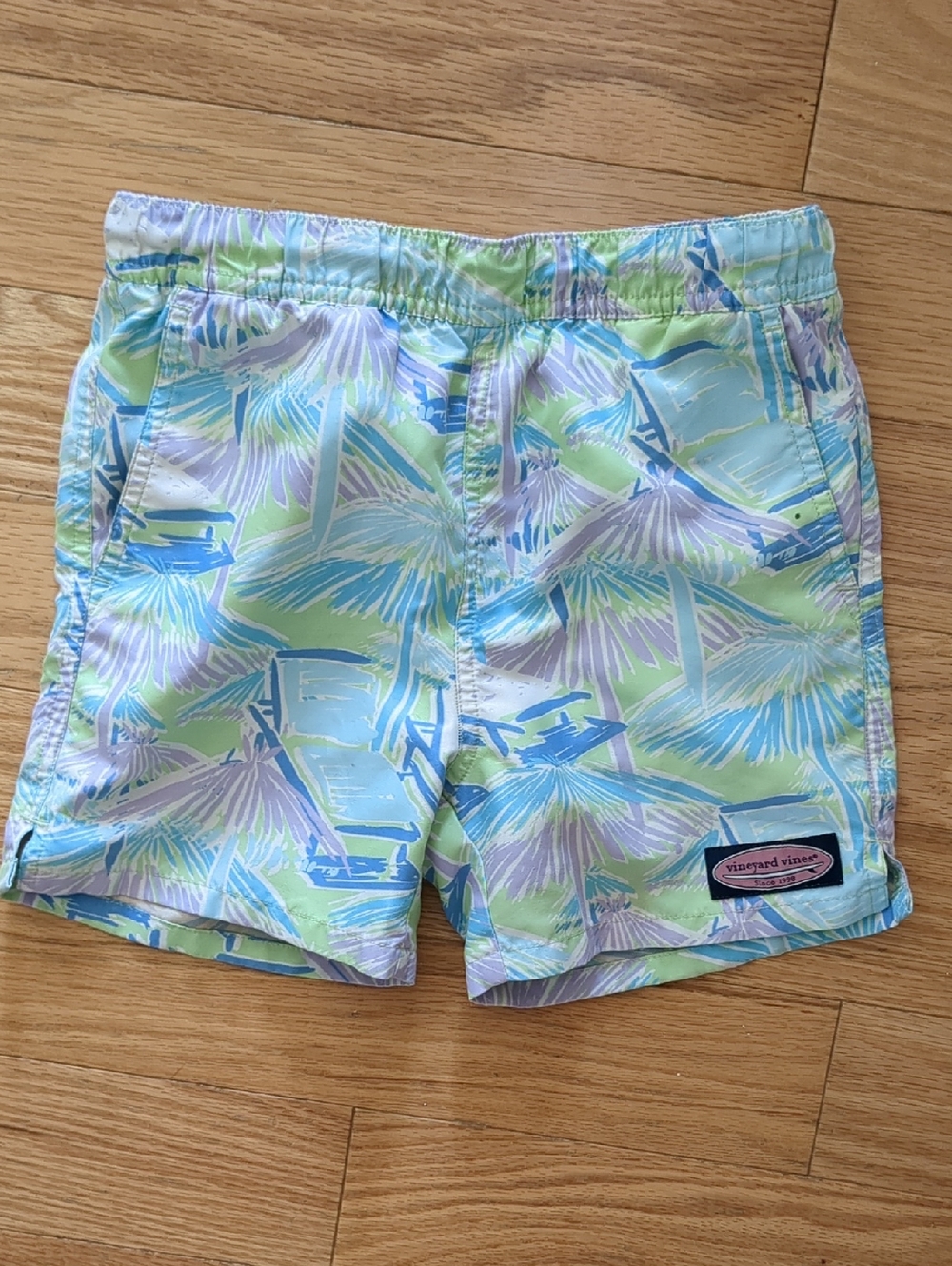 Vineyard Vines Boys Pastel Tropical Swim Shorts in Light Blue, Green & Lavender